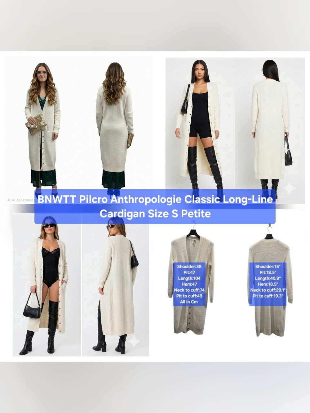 BNWTT Pilcro Anthropologie Classic Long-Line Cardigan Size S Petite